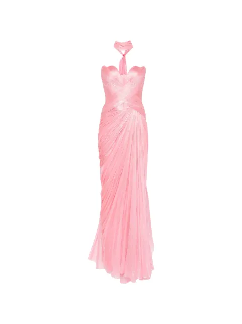 Iris Serban Luna sweetheart-neck metallic maxi dress Pink LUNA