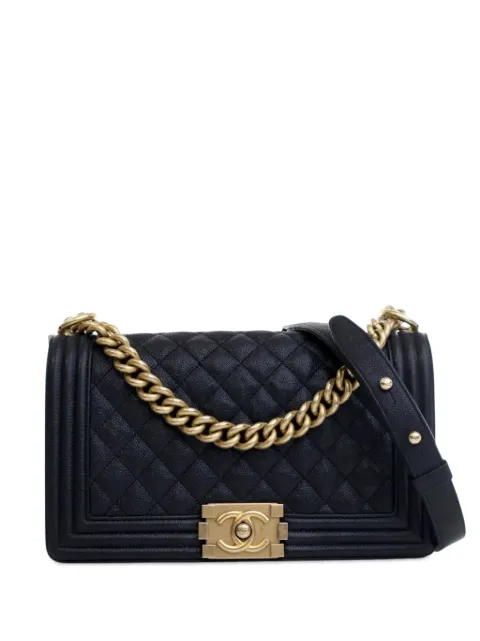 CHANEL Pre-Owned 2018-2019 Old Medium Quilted Caviar Boy Flap crossbody bag Blue SDTOD2GP5CD5RG1S