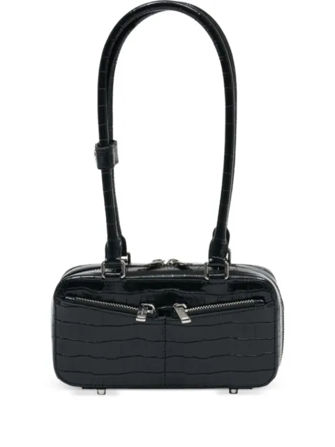 Self-Portrait crocodile-embossed leather shoulder bag Black RS26306B