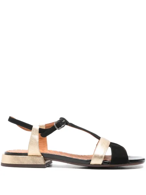 Chie Mihara T-strap metallic-effect flat sandals Black TOMEN