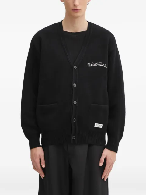 WACKO MARIA embroidered V-neck cardigan Black 25FWWMKKN13