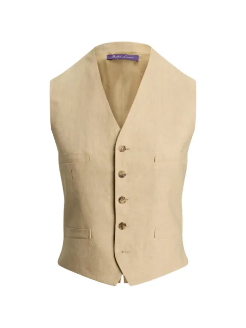 Ralph Lauren Collection Jaiden V-neck buttoned linen vest Neutrals 290974478004