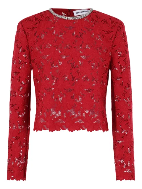 Self-Portrait lace-embellished top Red RS26171TBU