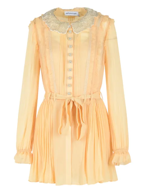 Self-Portrait pleated mini dress Neutrals 034STAN