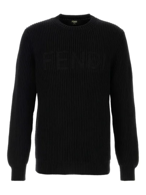 FENDI logo-embellishment ribbed-knit sweater Black FZX091AW0C