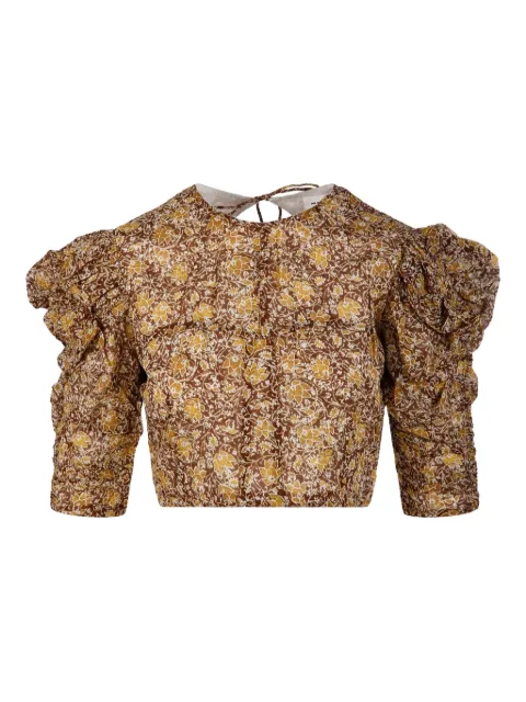 MARANT ÉTOILE gathered-sleeve floral-print blouse Brown T0831FAD1J14E