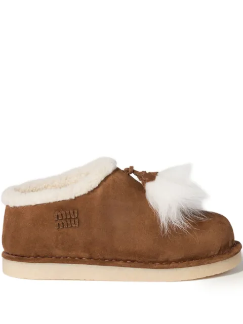 Miu Miu logo-lettering suede mules Brown 5R514EFZF15Z0G