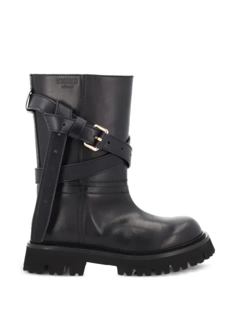 Moschino buckle-strap leather boots Black MA26054G0NMJ5000