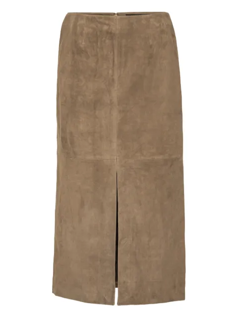 ROTATE BIRGER CHRISTENSEN slit suede midi skirt Brown 1153001683