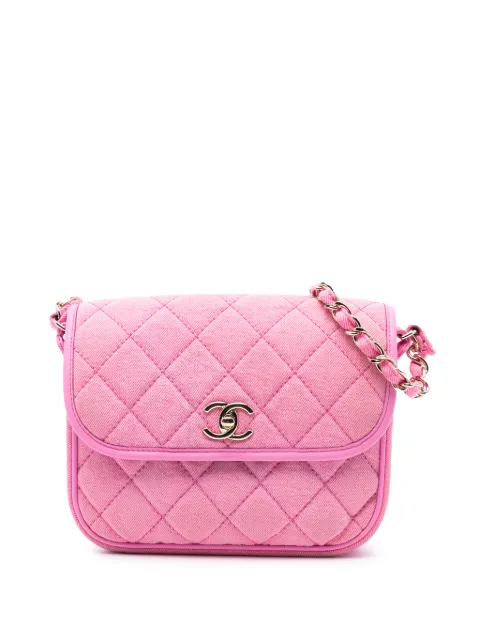 CHANEL Pre-Owned 2021 Small CC Quilted Denim Messenger Flap crossbody bag Pink M941YERDUK5WWBV9