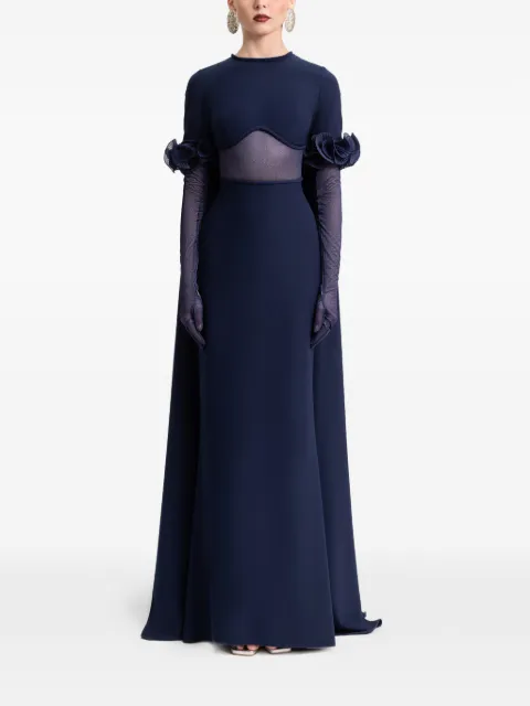 Gemy Maalouf semi sheer-panel gown Blue EDPF252073LD