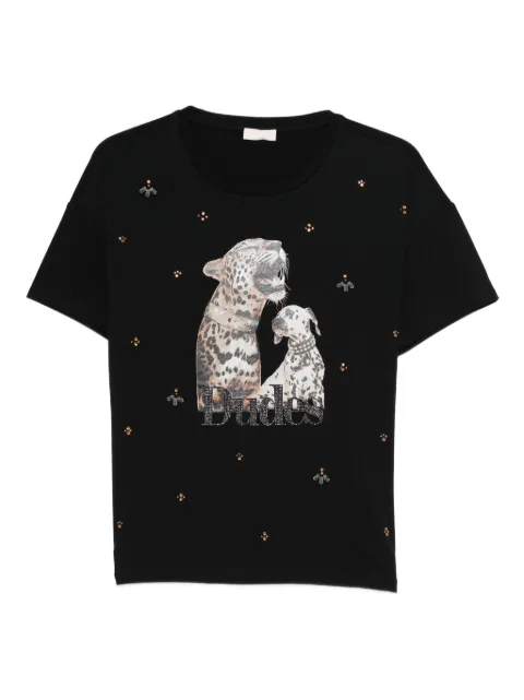 LIU JO T-shirt with print and jewel embroidery Black WA6331JS904