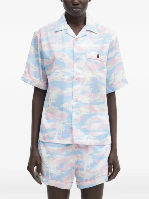 A BATHING APE® short-sleeve pocket patterned shirt Blue 001SRL302002L
