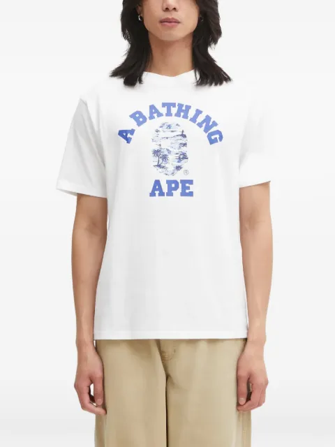 A BATHING APE® Palm Tree Camo College graphic-print T-shirt White 1L30110025