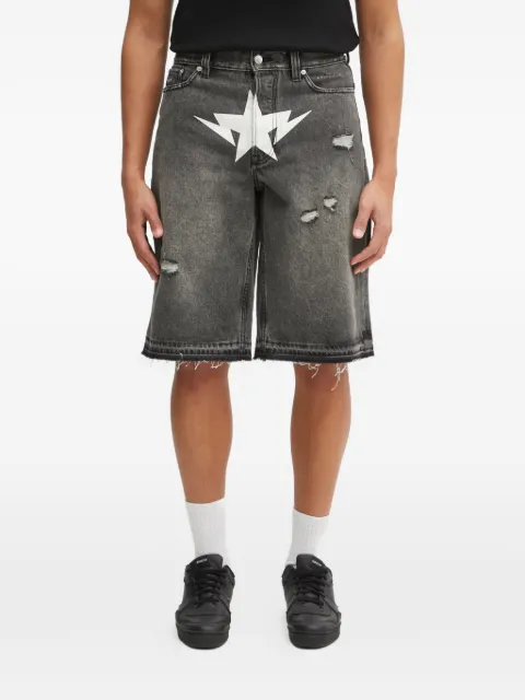 A BATHING APE® distressed star-print shorts Grey 001L30151304