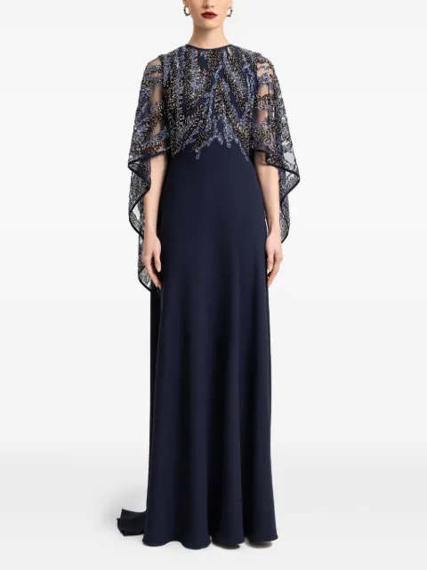 Gemy Maalouf beaded sheer cape gown Blue EDPF252078LD