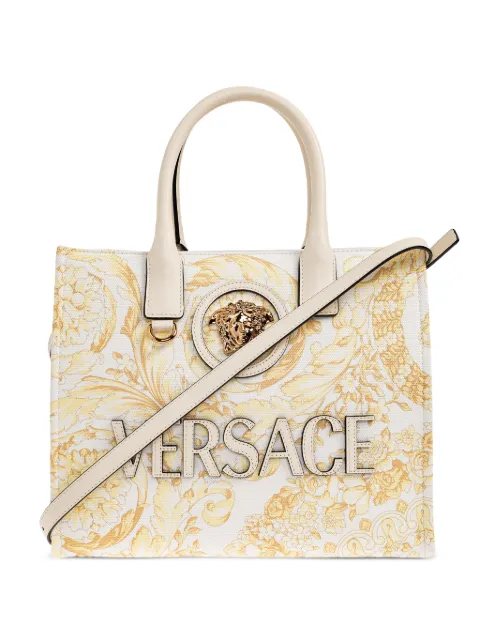 Versace La Medusa printed small canvas tote bag White 10058611A17150