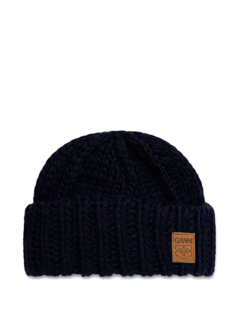 GANNI logo-patch beanie Blue A7171
