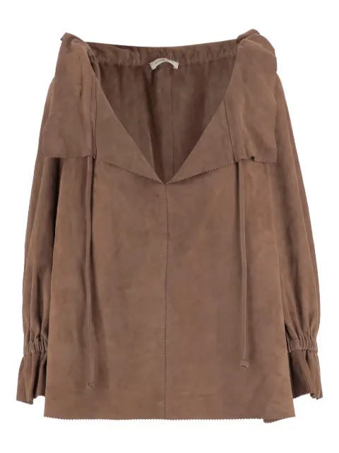 By Malene Birger Dicte ruffled drawstring blouse Brown 10367411A