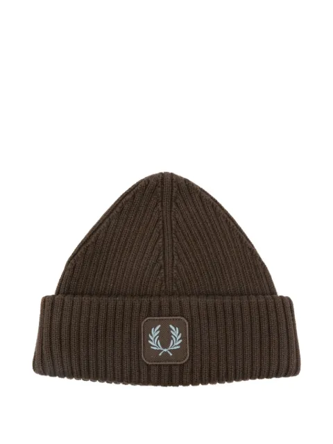 Fred Perry ribbed logo-patch beanie hat Brown FPC113856