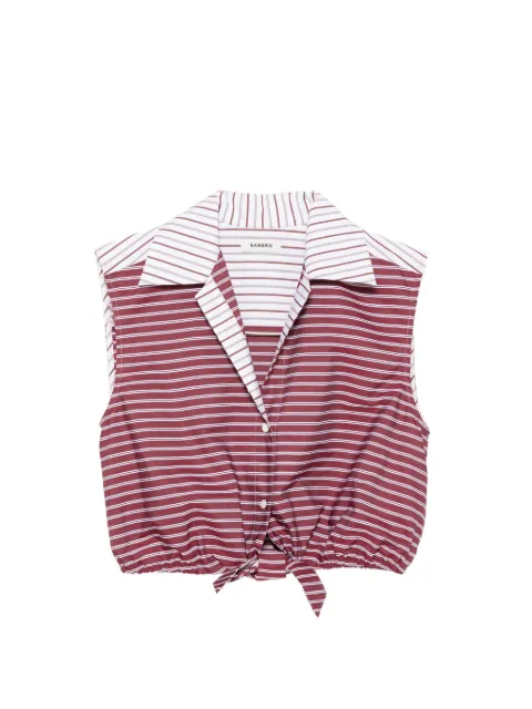 SANDRO cropped striped cotton shirt Red SFPCM01684
