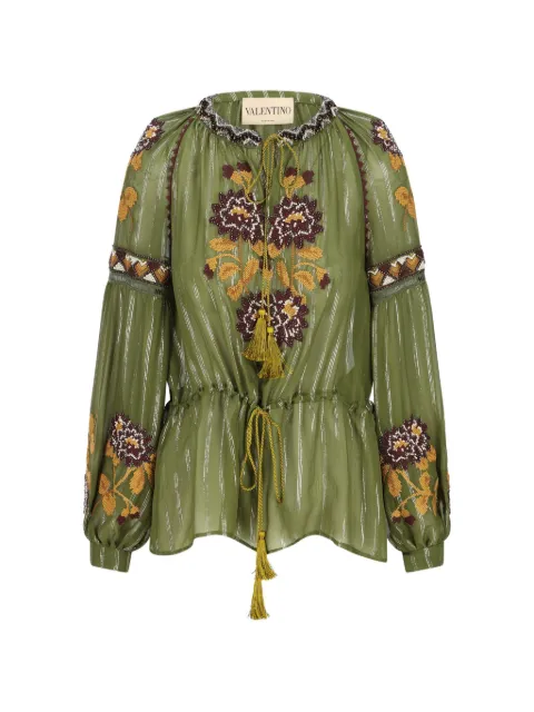 Valentino Garavani floral bead-embellished blouse Green BAEBB69W2