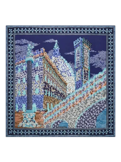 Ferragamo Palazzo-print silk foulard scarf Blue 310220001