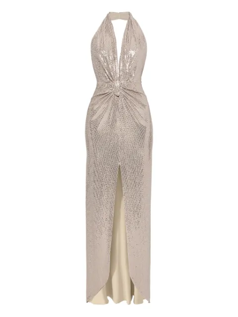 NISSA sequin-embellishment backless maxi dress Neutrals RS16284