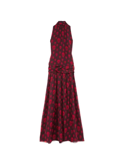 Alexander McQueen Skull-print high-neck maxi dress Red 858541QCAMN