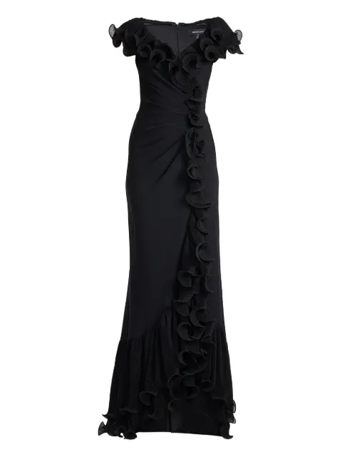Tadashi Shoji ruffled pleated maxi dress Black BOS25702LBLACK
