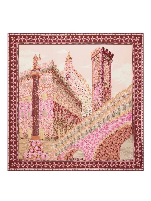 Ferragamo Palzzo Spini Feroni print silk scarf Pink 310220002