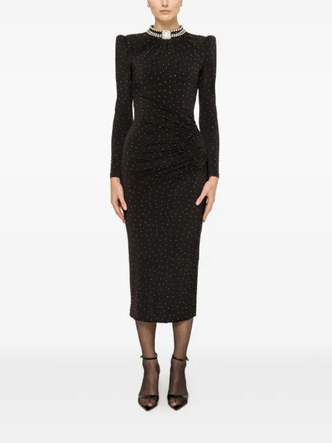 NISSA rhinestones-embellished midi dress Black RS16093