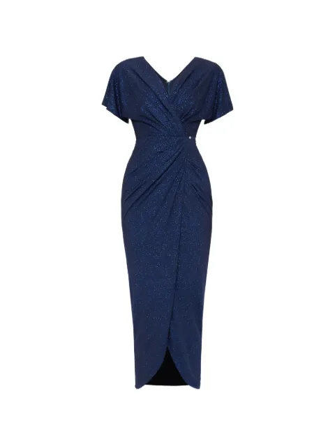 NISSA V-neck draped midi dress Blue RS14737NAVYBLUE
