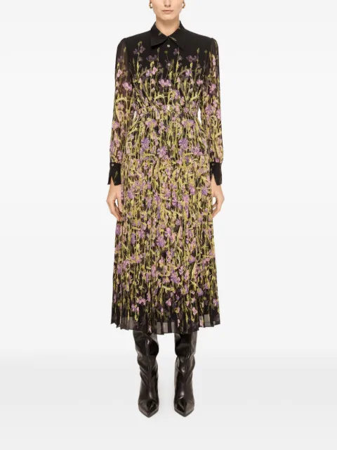 NISSA pleated printed midi dress Black RZ16353