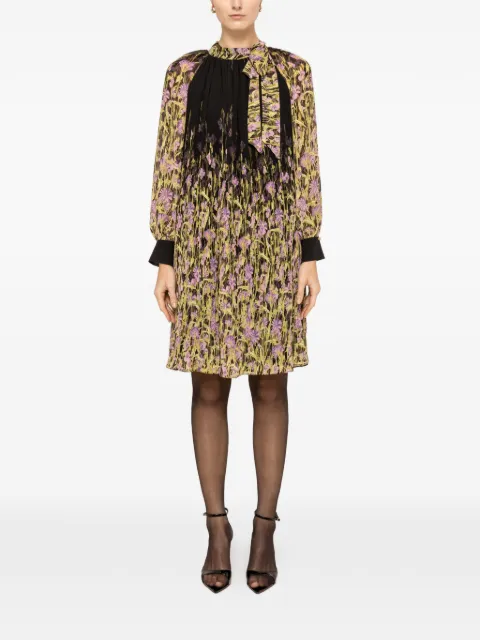 NISSA pleated floral-print mini dress Black RZ16354PRINT