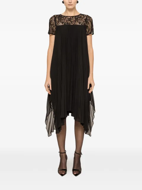 NISSA lace-panel pleated midi dress Black RS16400