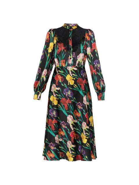NISSA Lace-insert printed midi dress Black RZ16457