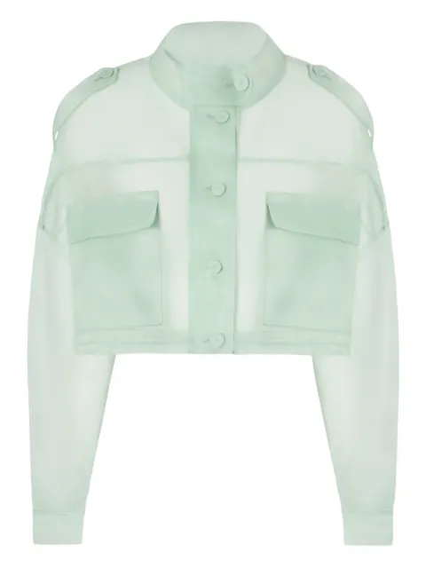 PINKO cropped pea coat in pure silk organza Green 106603A2DJ