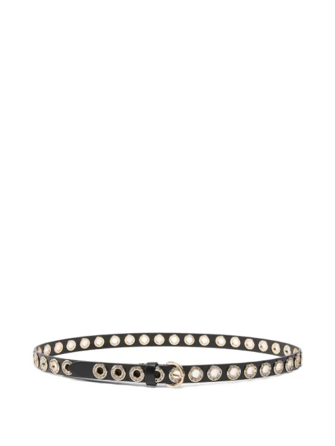 PINKO leather belt with jewel eyelets, 2cm Black 106416A2XJ
