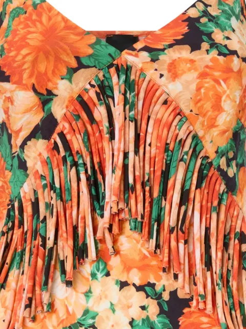 PINKO sleeveless top with fringing and floral print Orange 106823A3AO
