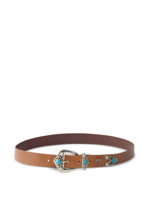 PINKO leather belt with turquoise stones, 3 cm Brown 106693A2X7