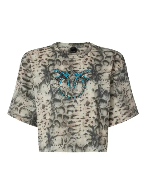 PINKO cropped T-shirt with snake print and Love Birds Neutrals 106921A3C8