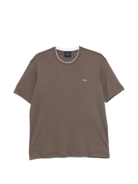 Paul & Shark logo-embroidered contrast-trim T-shirt Brown 26411036