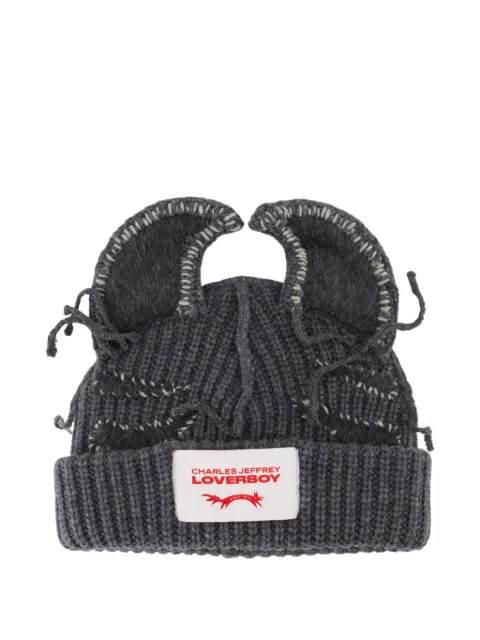 Charles Jeffrey Loverboy ears-detail beanie hat Grey 052131801GRY