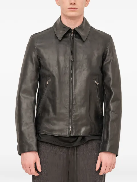 The Viridi-Anne zip-up leather jacket Black OILHORSELEATHERJACKET
