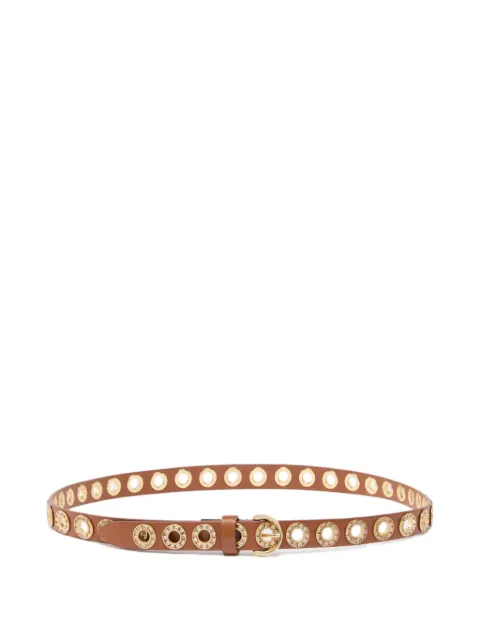 PINKO leather belt with jewel eyelets, 2cm Brown 106416A2XJ