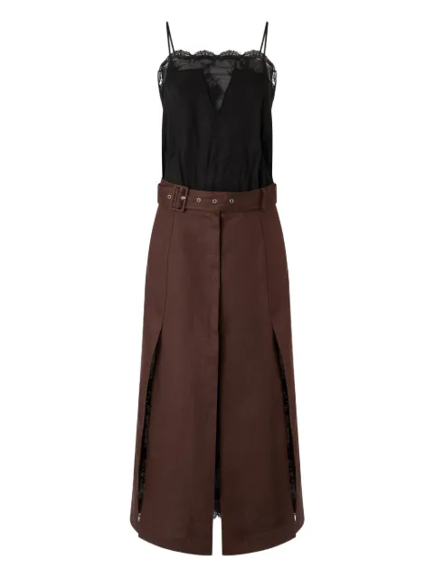 PINKO midi dress with in linen with lace top Brown 106582A374