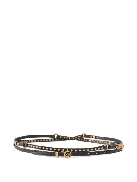 PINKO double-wrap leather belt with studs and branded rings, 1 cm Black 106412A0F1