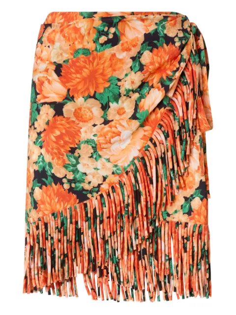 PINKO shorts skirt with fringing and Botanic Garden print Orange 106819A3AO