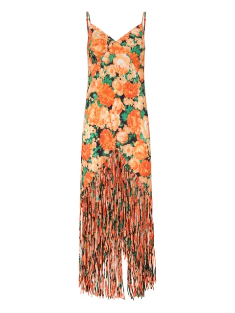 PINKO long dress with fringing and botanic garden print Orange 106825A3AO